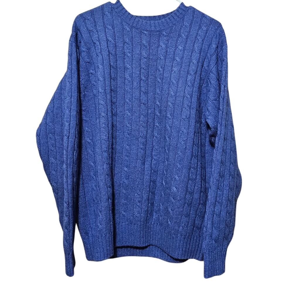 Vintage L.L.Bean Cable Knit Fisherman Sweater Men's Size L Blue Lamb's Wool